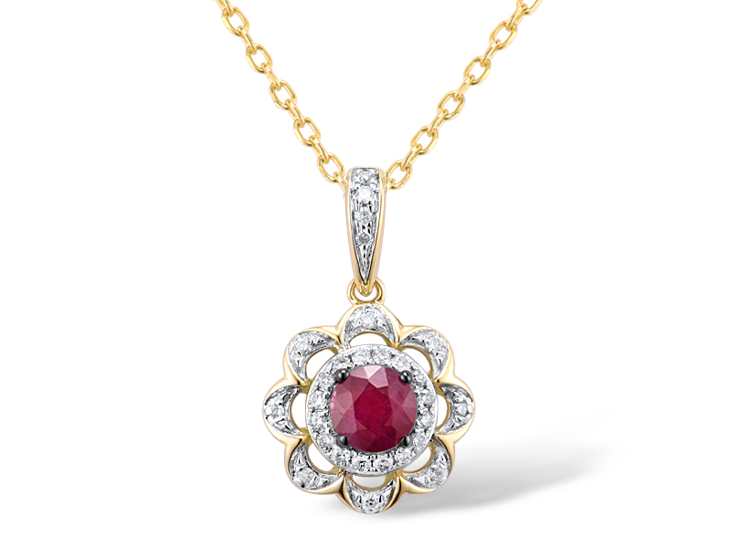 NGD328155 Necklace 18K,2.14g,Dia,0.087ct,I,J,28 pcs,Ruby,0.32ct,1pcs