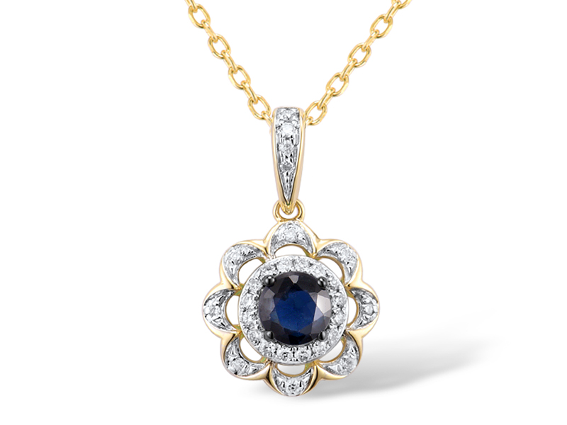NGD312157 Necklace 18K,0.9,Dia,0.087ct,I,I,J,28 pcs,Blue Sapphire ,0.343ct,1 pcs