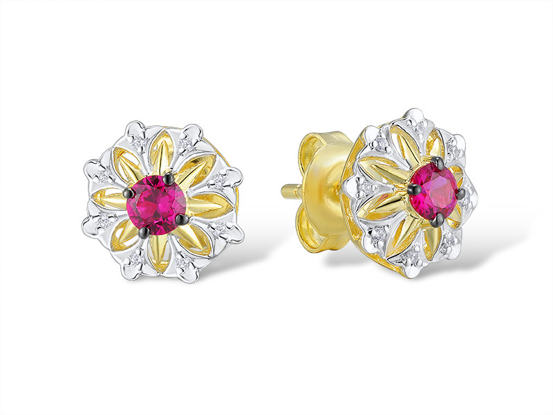 EGD293179 Earrings 14K,2.2g,Dia,0.050ct,I,I,J,16pcs,Ruby,0.466ct,2pcs