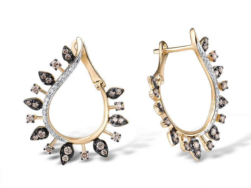 EGD614184 Earrings 14K,3.6g,Dia,0.084ct,I,I,J,38 pcs,Brown Diamond,0.4818ct,46pcs