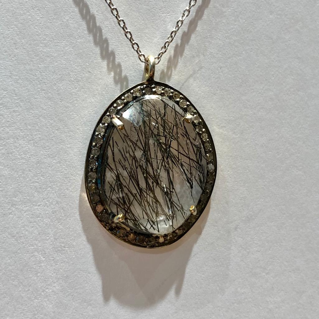 M3752 Necklace Silver 925,Diamonds, Rutile