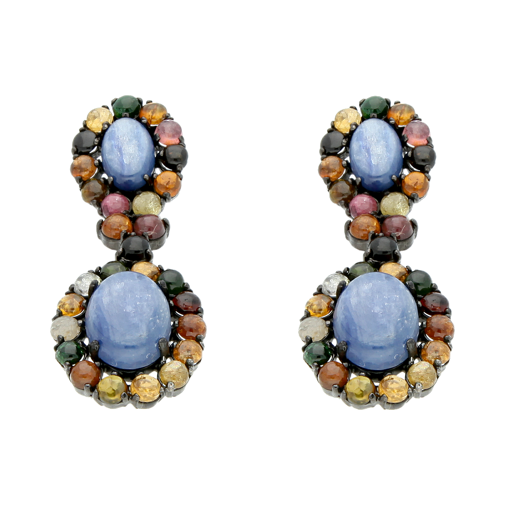 V5824,Earrings, Silver 925, Black Rhodium Plated, Natural Turmaline, Natural Kayenite