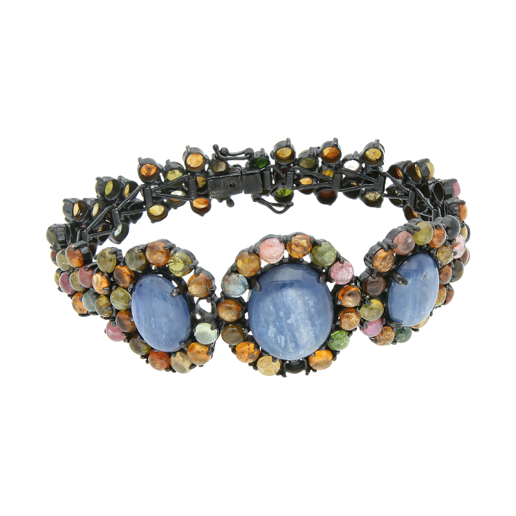 B2986,Bracelet, Silver 925, Black Rhodium Plated, Natural Turmaline, Natural Kayenite