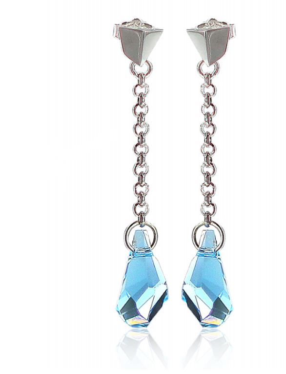 V2722, Earrings Silver. 925,  Light Blue Crystal