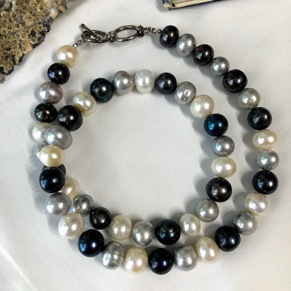 N5637, Necklace Silver 925 , Black,  Grey, White,  Pearl.
