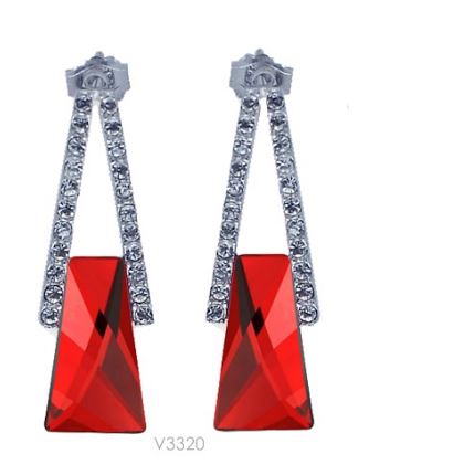 V3320, Earrings Silver. 925,  Light Siam Crystal 1+1