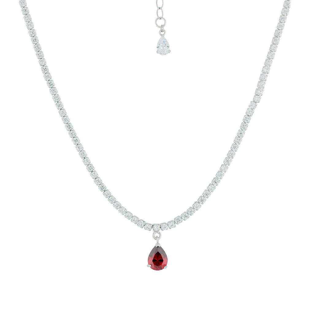N5595, Necklace Silver 925,  Red Zircon