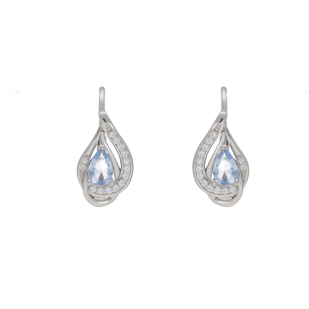 V5653, Earrings Silver 925, White&Aqua Zircon