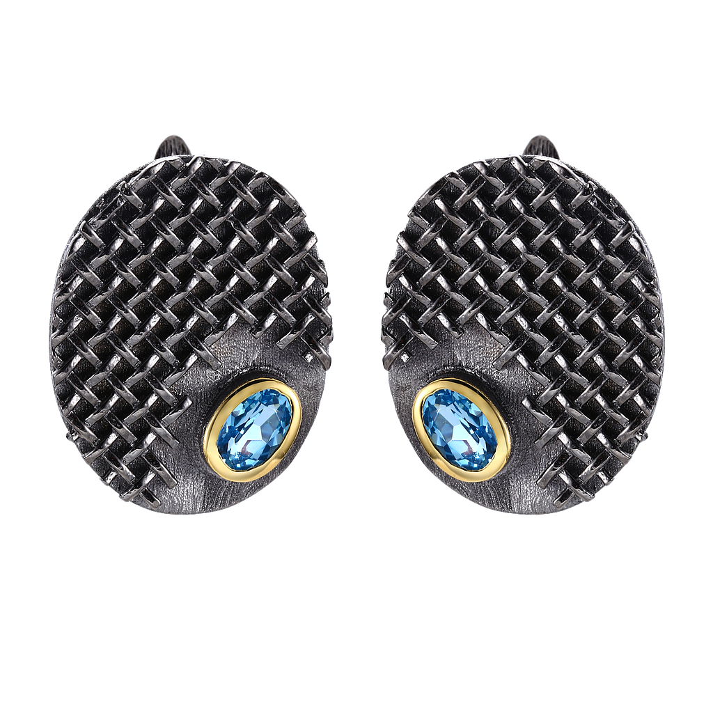 V5330, Earrings Silver 925,  Swiss Blue Topaz,  Hand Made