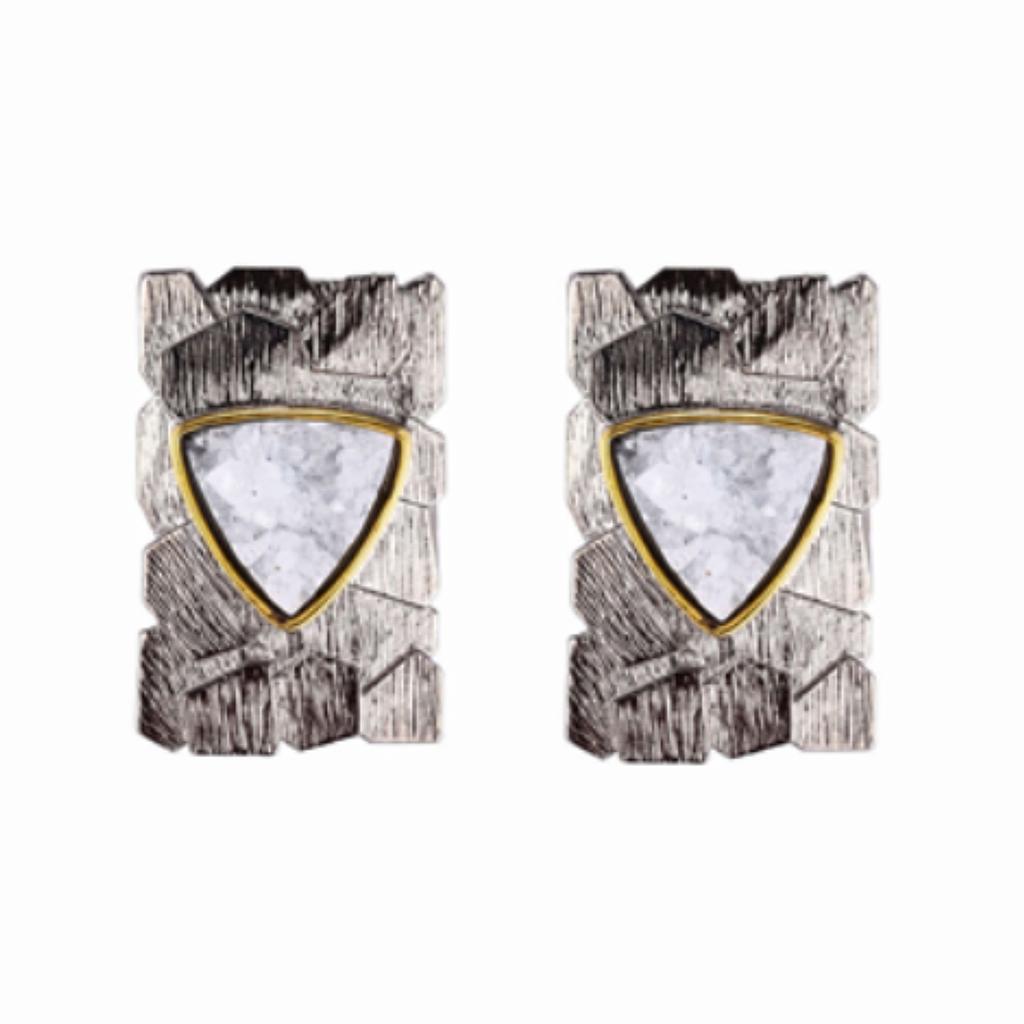 V5440, Earrings Silver 925,  White Drusy,  Hand Made