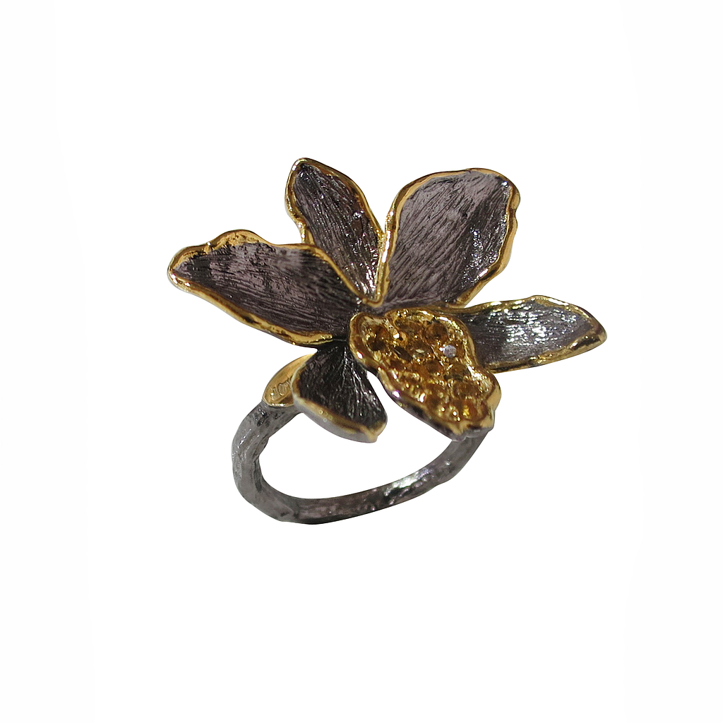U3701, Ring Silver 925,  Citrine,  Gold&Black plated,  Hand Made