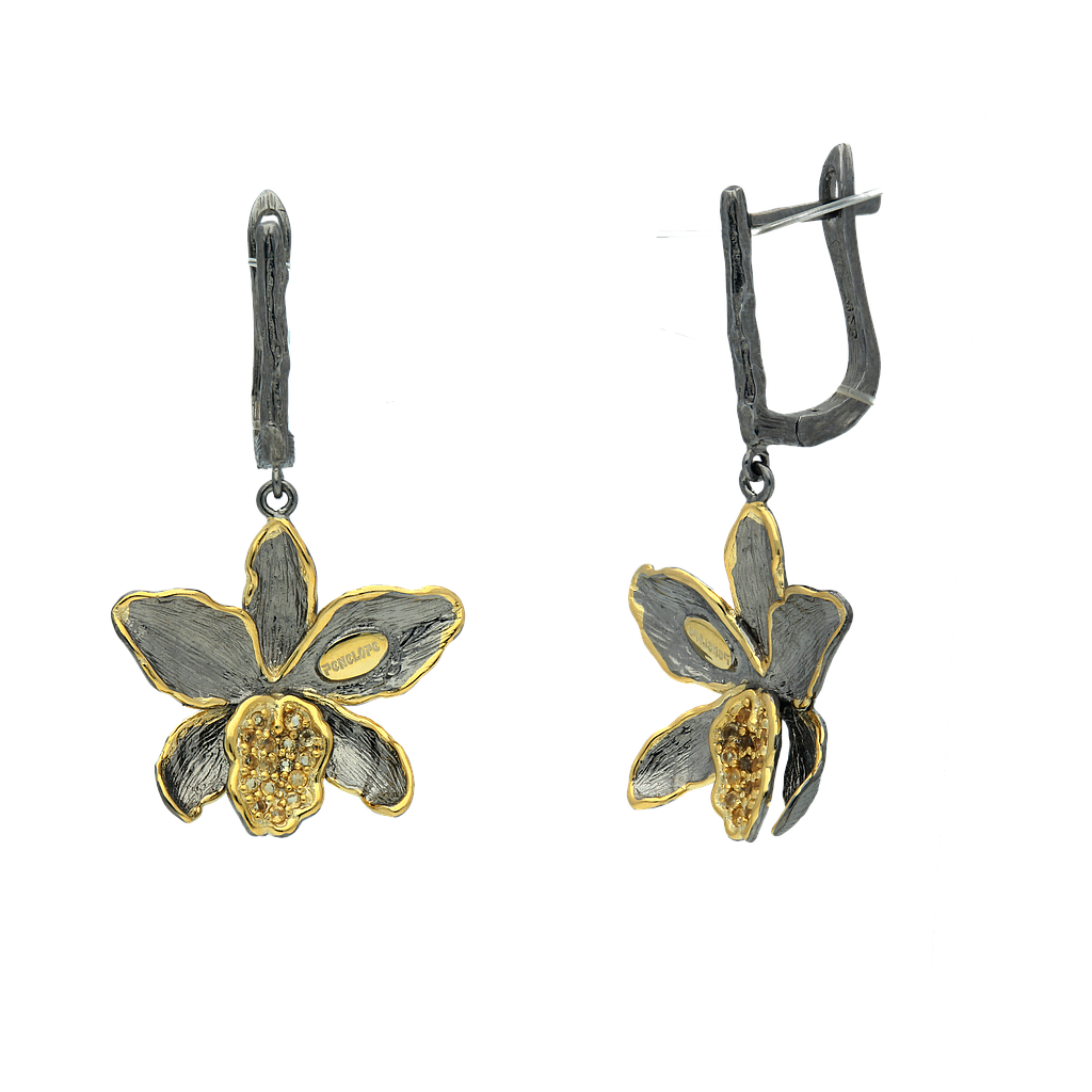 V4593, Earrings Silver 925, Citrine, Gold&Black plated, Hand Made