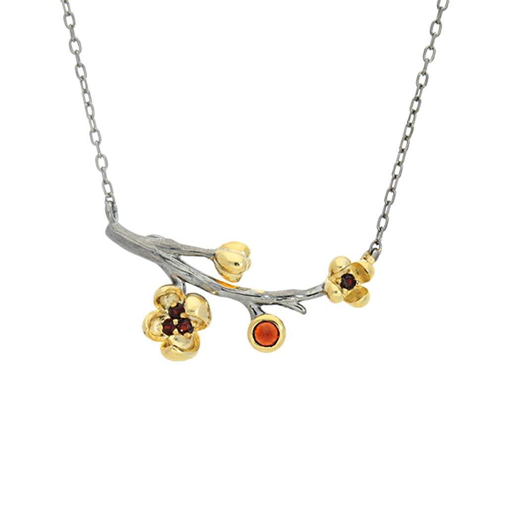 N5612, Necklace Sterling Silver 925, Gold & Black Plated, Garnet, Hand Made