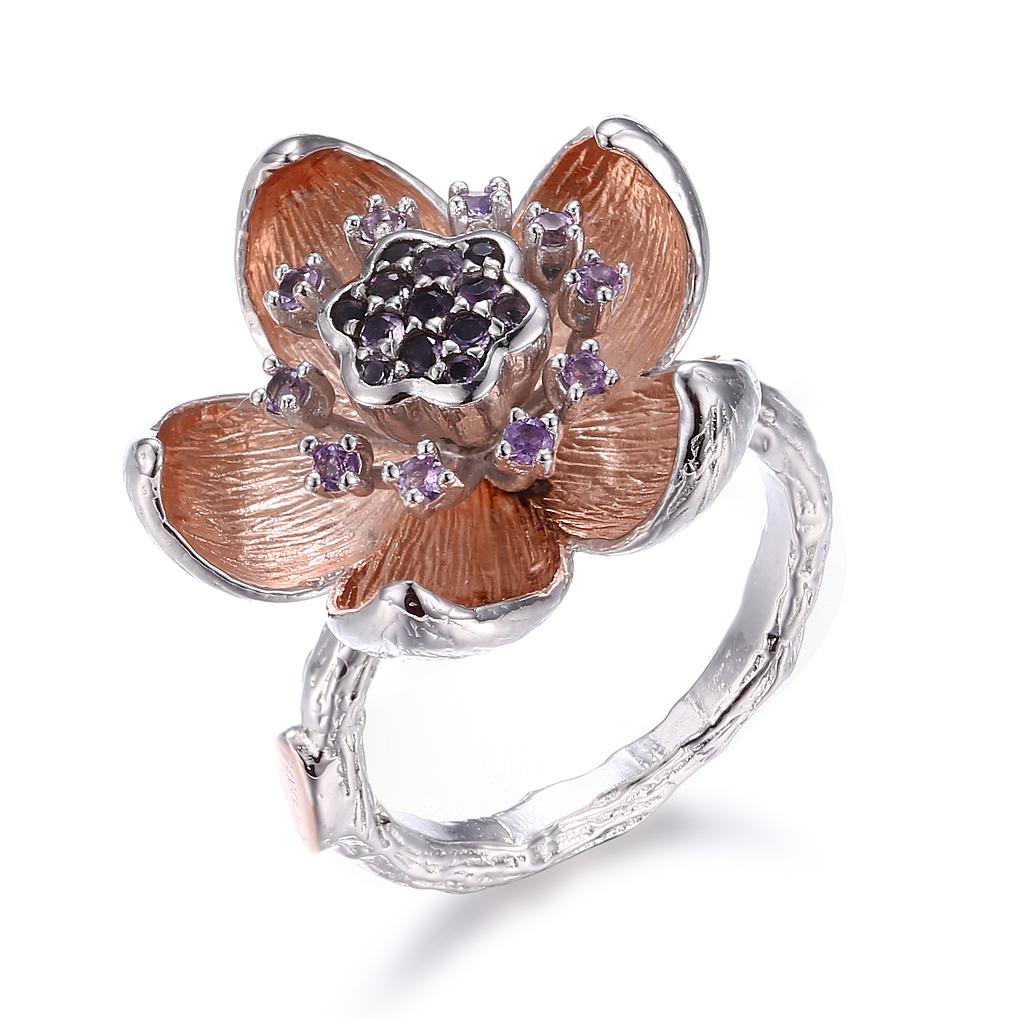 U3916, Ring Silver 925,  Amethyst,  Rose Gold Plated,  Hand Made