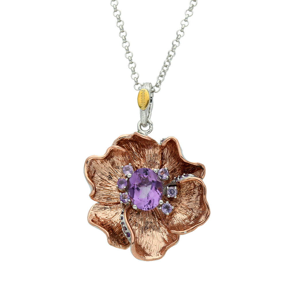 N6211, Necklaces,  Silver 925,  Rose Gold Plated,  Amethyst ,  Hand Made