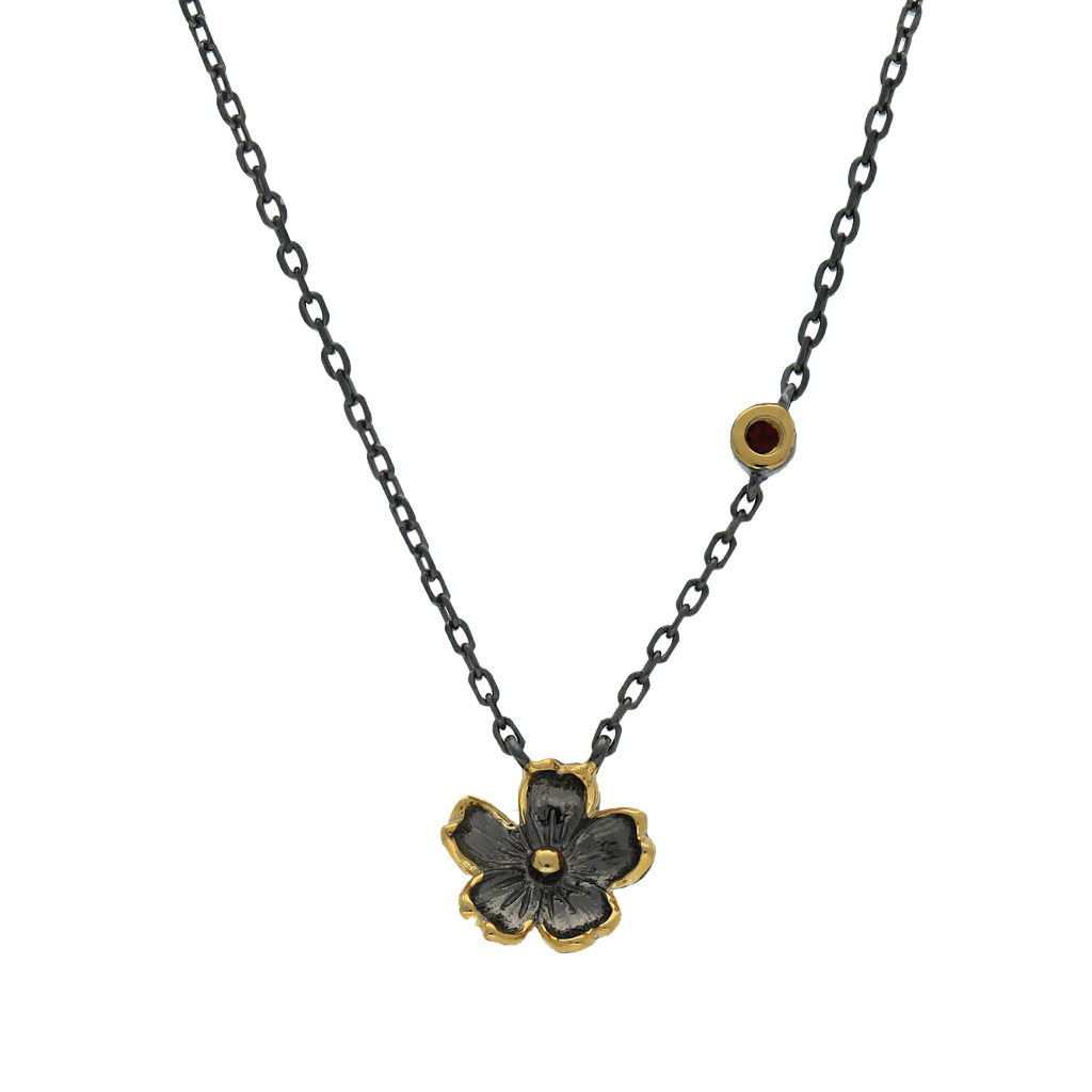 N4717, Necklace Silver 925,  Garnet,  Gold & Black plated,  Hand Made