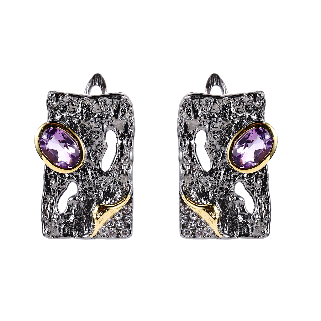 V5332, Earrings Silver 925,  White CZ,  Amethyst,  Hand Made