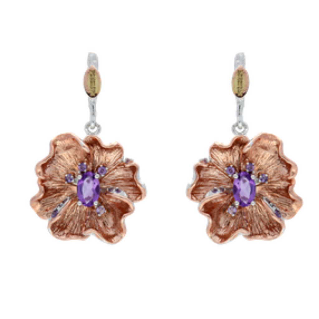V5696,Earrings, Sterling Silver 925,Rose Gold Plated,Amethyst , Hand Made