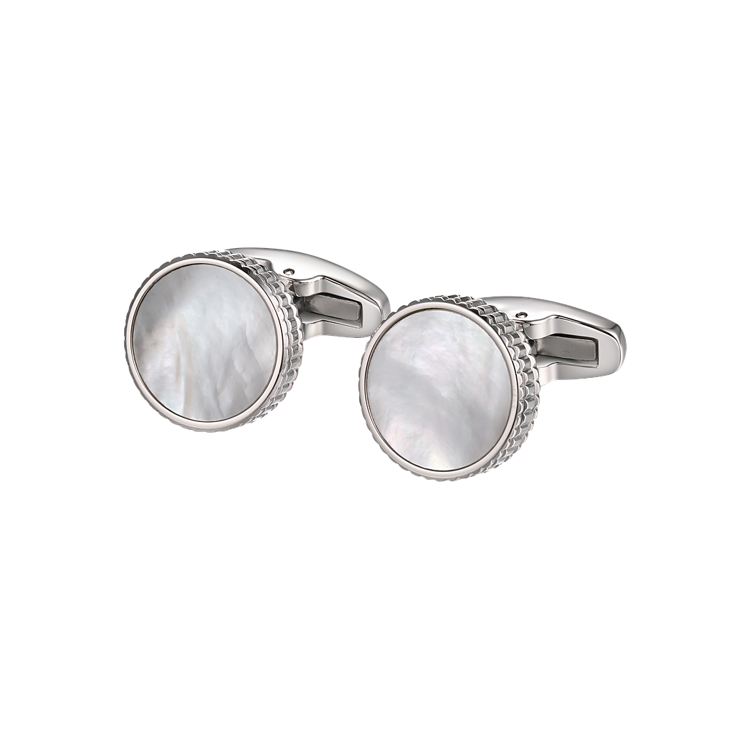 A1279, Stainless steel cufflinks with white mother of pearls.