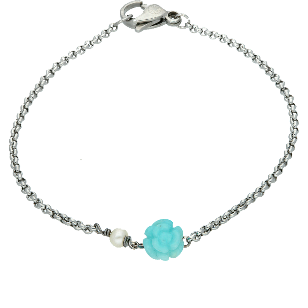 B2455,  Bracelet S, Steel 316L,  Amazonite,  fresh water pearl