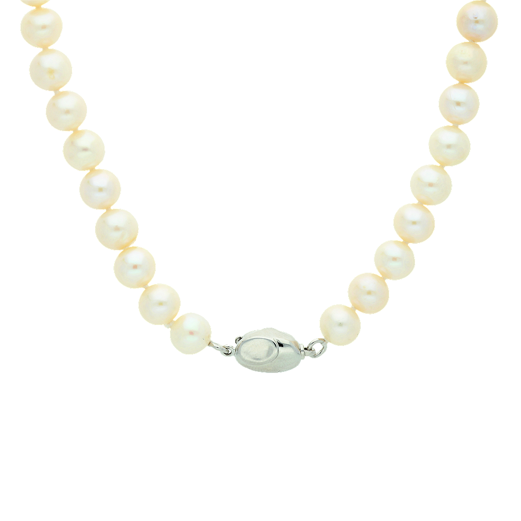 PN003 White Fresh Water Pearl Necklace 6-7mm,  Silver Claps,  40 cm
