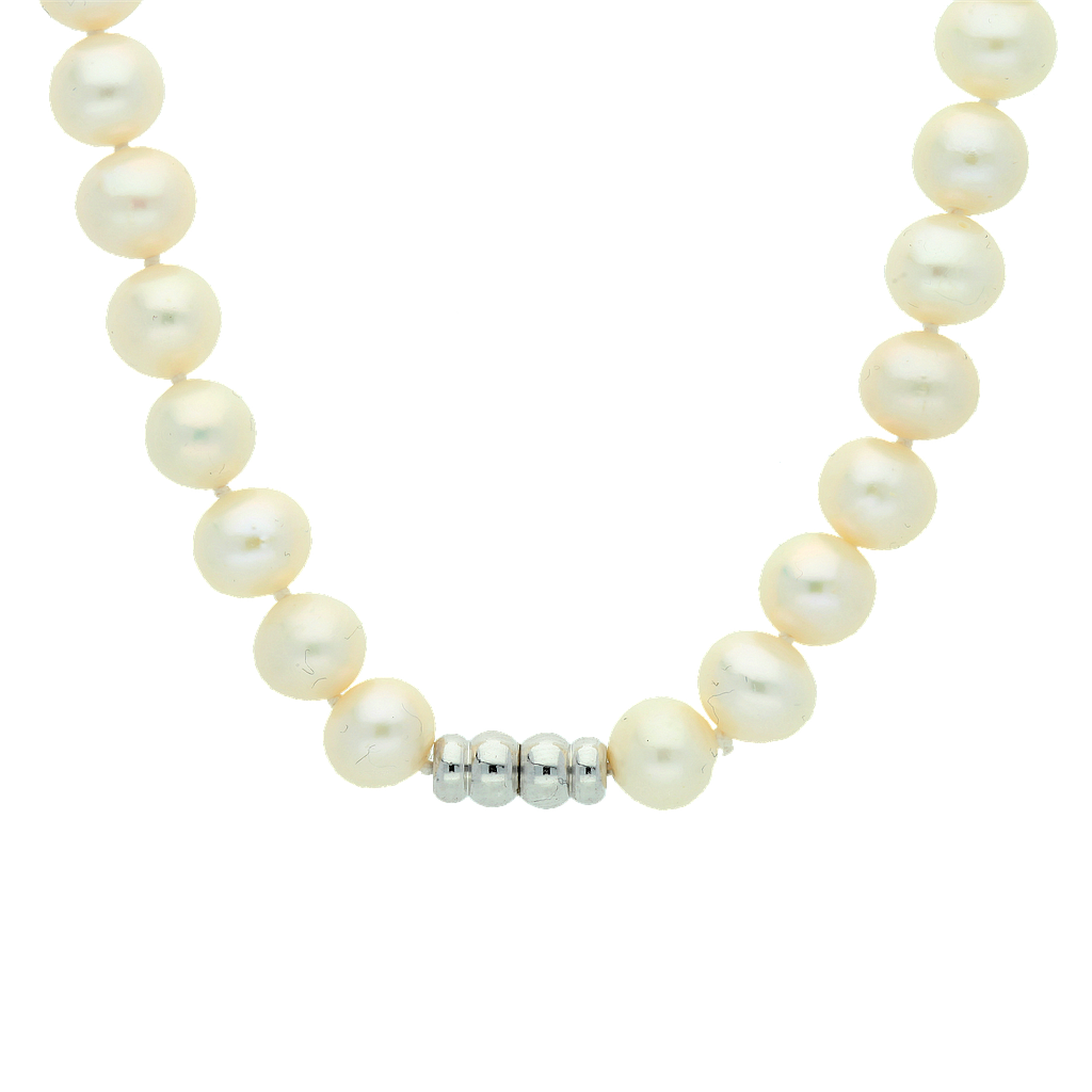 PN020,  White Fresh Water Pearl Necklace 8-9 mm,   Silver Claps,   40 cm