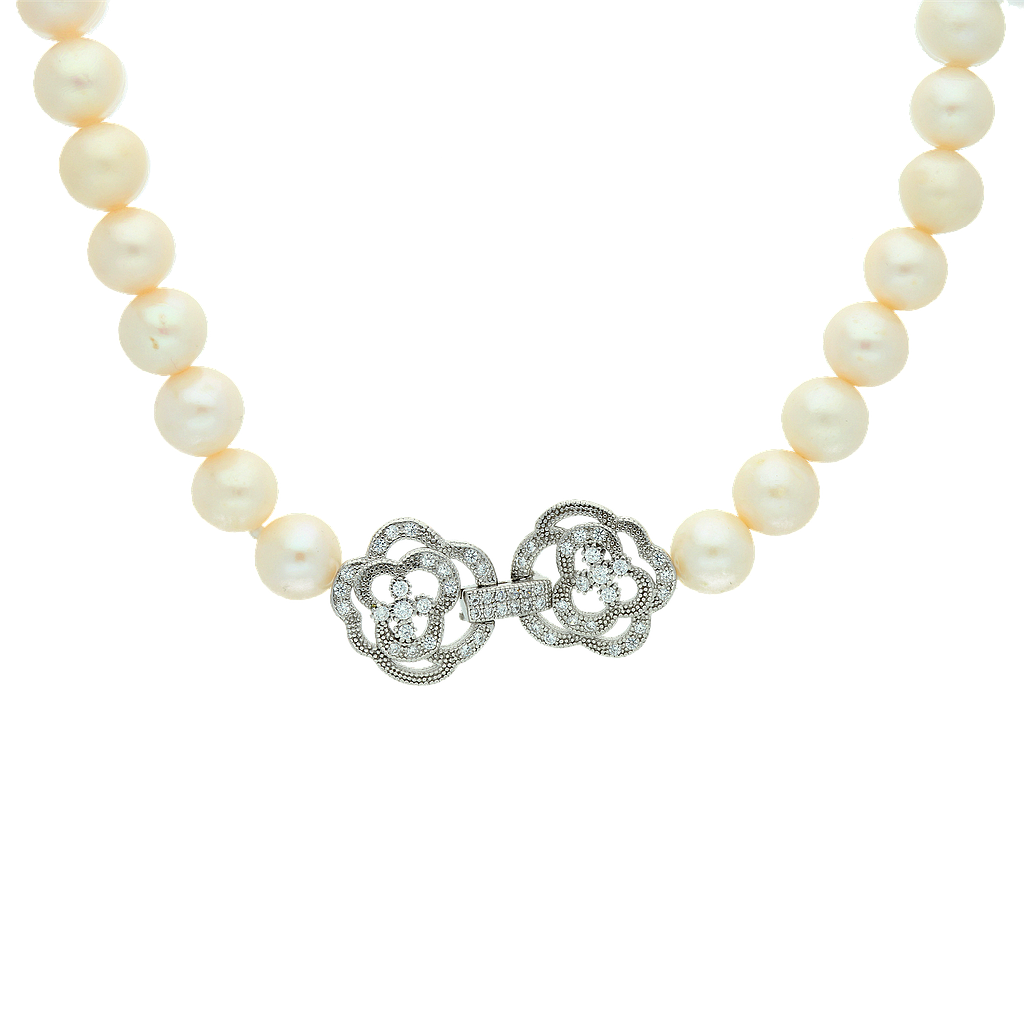 PN026,  White Fresh Water Pearl Necklace 9-10 mm,   Silver Claps,   40 cm 