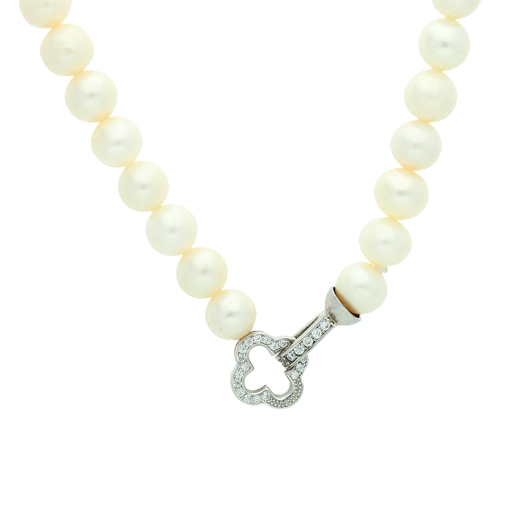 PN025,  White Fresh Water Pearl Necklace 9-10 mm,   Silver Claps,   45 cm 