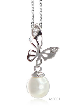 M3081, Pendant Silver 925,   Rhodium Plated,   CZ & Shell Pearl,   Pearl Collection