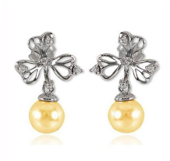 V3356, Earrings Silver 925,   Rhodium Plated,   CZ & Shell Pearl,   Pearl Collection