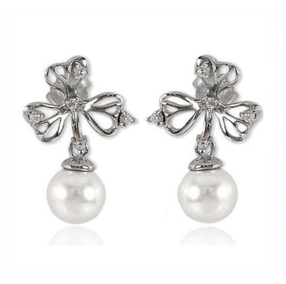 V3357, Earrings Silver 925,   Rhodium Plated,   CZ & Shell Pearl,   Pearl Collection