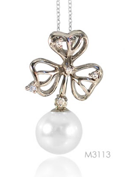 M3113, Pendant Silver 925,   Rhodium Plated,   CZ & Shell Pearl,   Pearl Collection