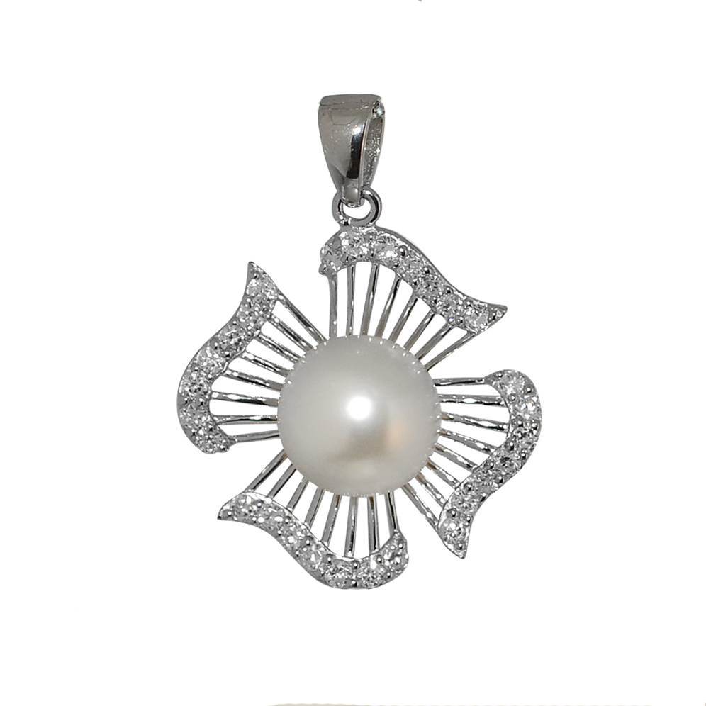 M3080, Pendant Silver,  925,   Rhodium Plated,   Shell Pearl & CZ,   Pearl Collection