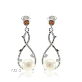 V3212, Earrings Silver,  925,   White Zircone & WF Pearl