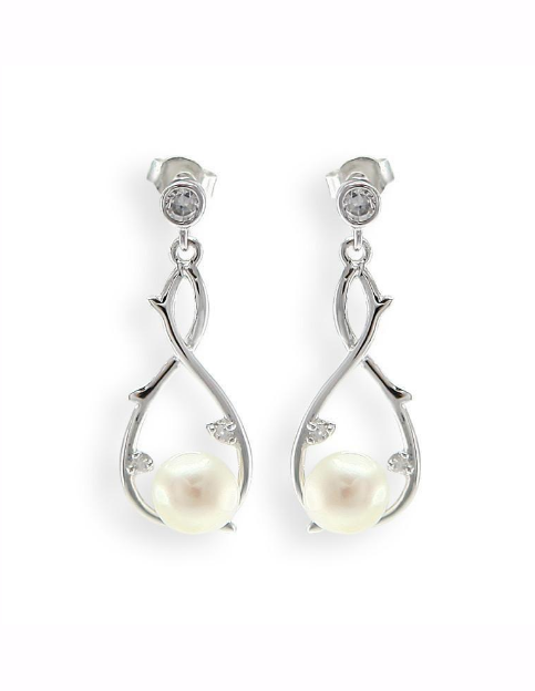 V3213, Earrings Silver,  925,   White Zircone & WF Pearl