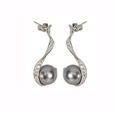 V3394, Earrings Silver 925,   Rhodium Plated,   CZ & Shell Pear,   Pearl Collection