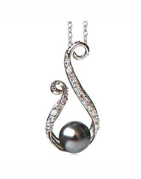 M3137, Pendant Silver 925,   Rhodium Plated,   CZ & Shell Pear,   Pearl Collection