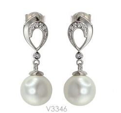 V3346, Earrings Silver 925,   Rhodium Plated,   CZ & Shell Pearl,   Pearl Collection