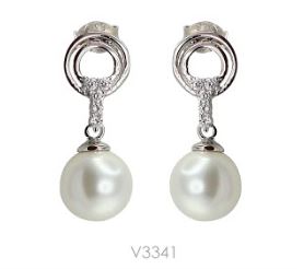 V3341, Earrings Silver 925,   Rhodium Plated,   CZ & Shell Pearl,   Pearl Collection