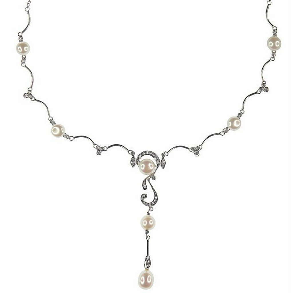 N3150,  Necklace Silver, 925,  CZ & Fres Rhodium Plated,  Silver 92,  Pearl Collection