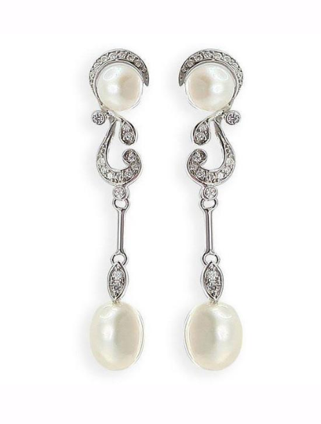 V3448,  Earrings Silver, 925,  CZ & Fres Rhodium Plated,  Silver 92,  Pearl Collection