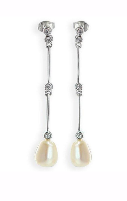 V3467, Earrings Silver,  925,   White Zircone White Fresh water Pearl,   Pearl Collection