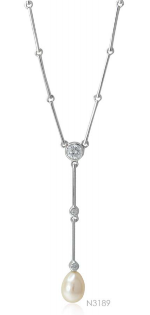 N3189, Necklace Silver,  925,   White Zircone White Fresh water Pearl,   Pearl Collection