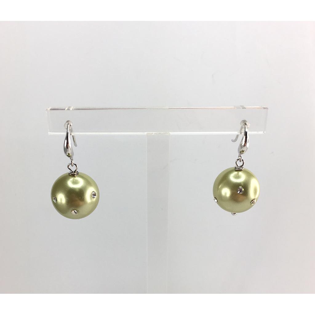 V3463, Earrings Silver,  925,   Green WF Pearl,   Crystal