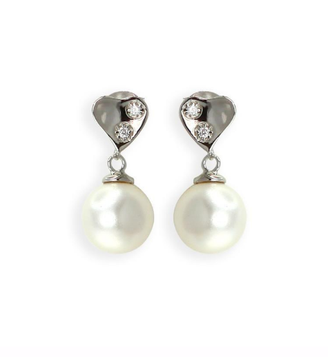 V3337, Earrings Silver 925,  Rhodium Plated,   CZ & Shell Pear,   Pearl Collection
