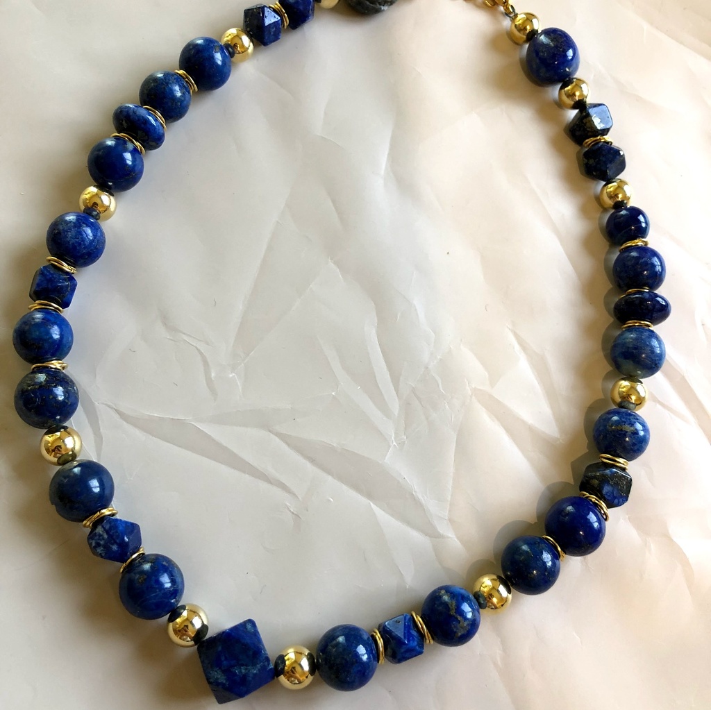 N5092,Necklace S. Steel 316L, Lapis, IPGold