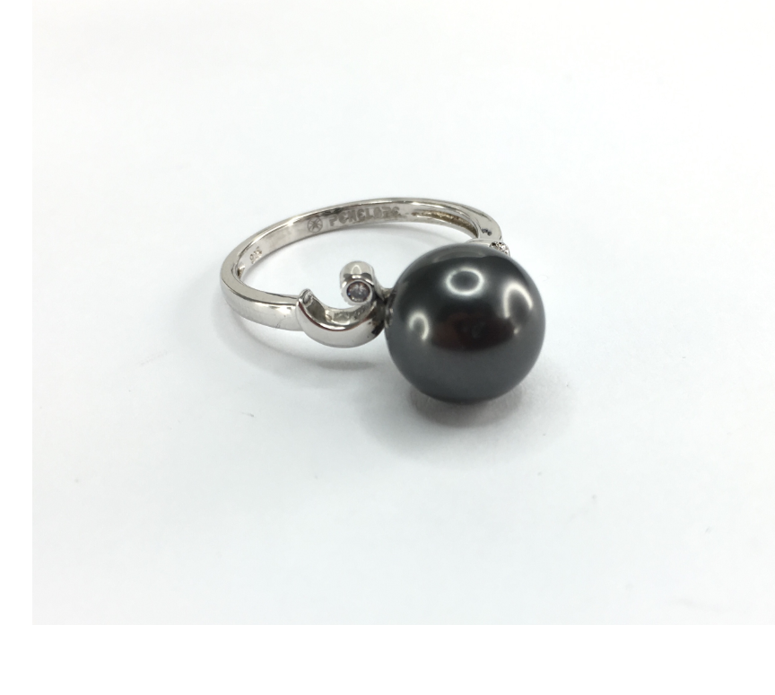 U3112, Ring Silver,  925,   White Zircone,   Black WF Pearl