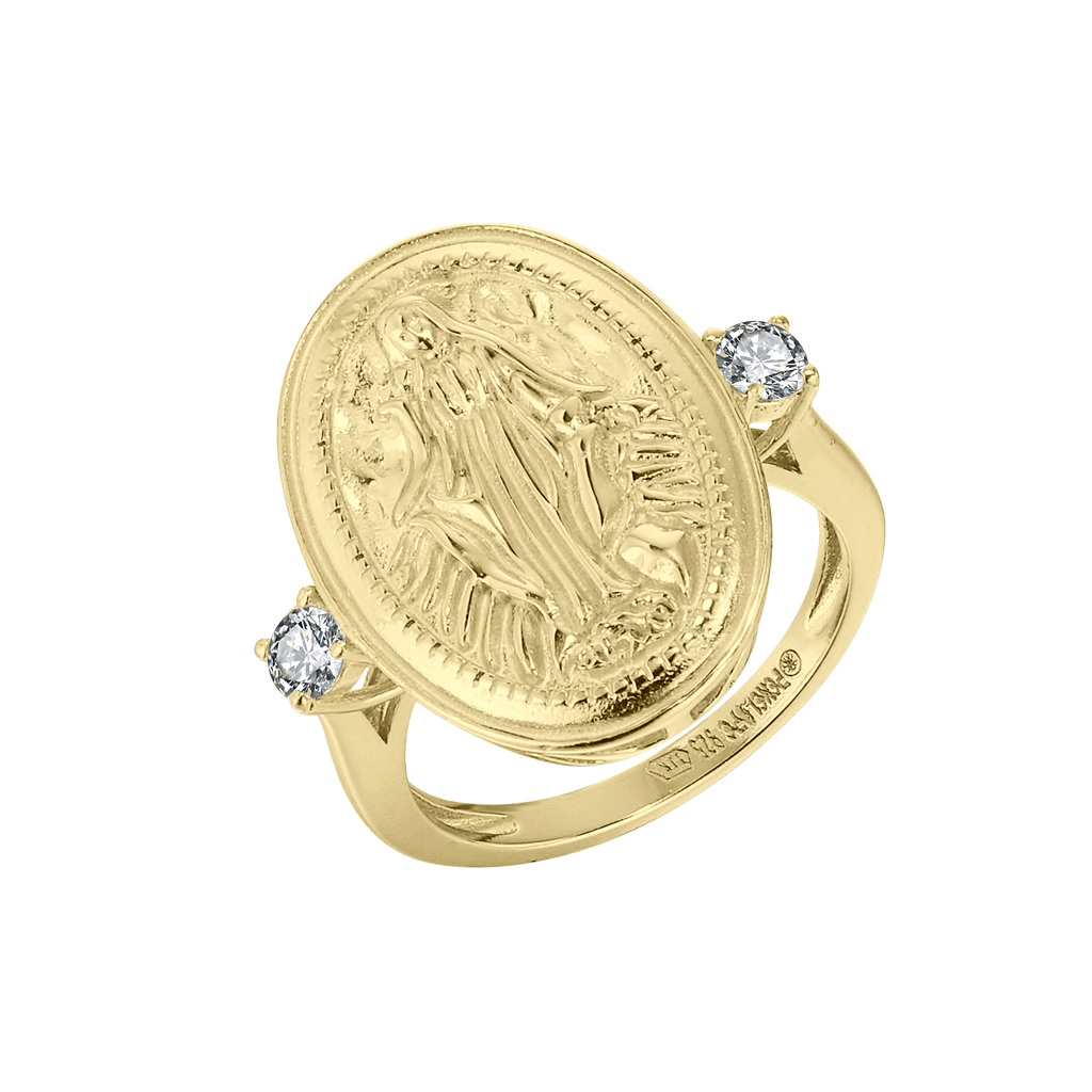 U4172, Virgen Maria Ring, Silver 925, 18K Gold Plated White CZ