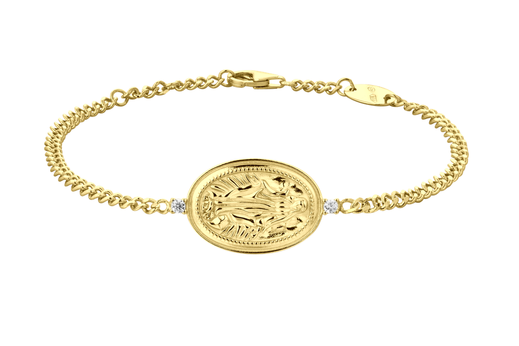 B3005,Virgen Maria, Bracelet Silver 925,18K Gold Plated , White CV
