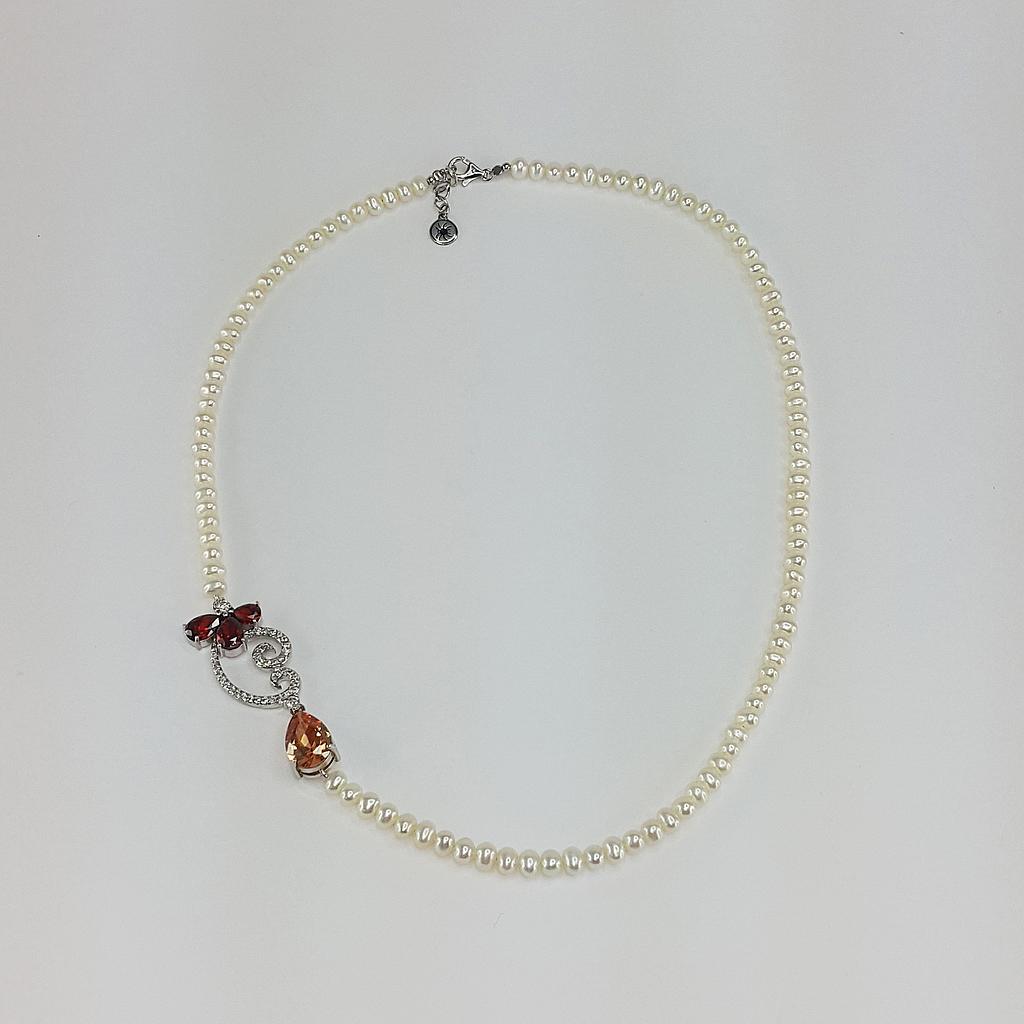 N5114, Necklace Silver 925, Fresh Water Pearl, Zircon,54+3cm